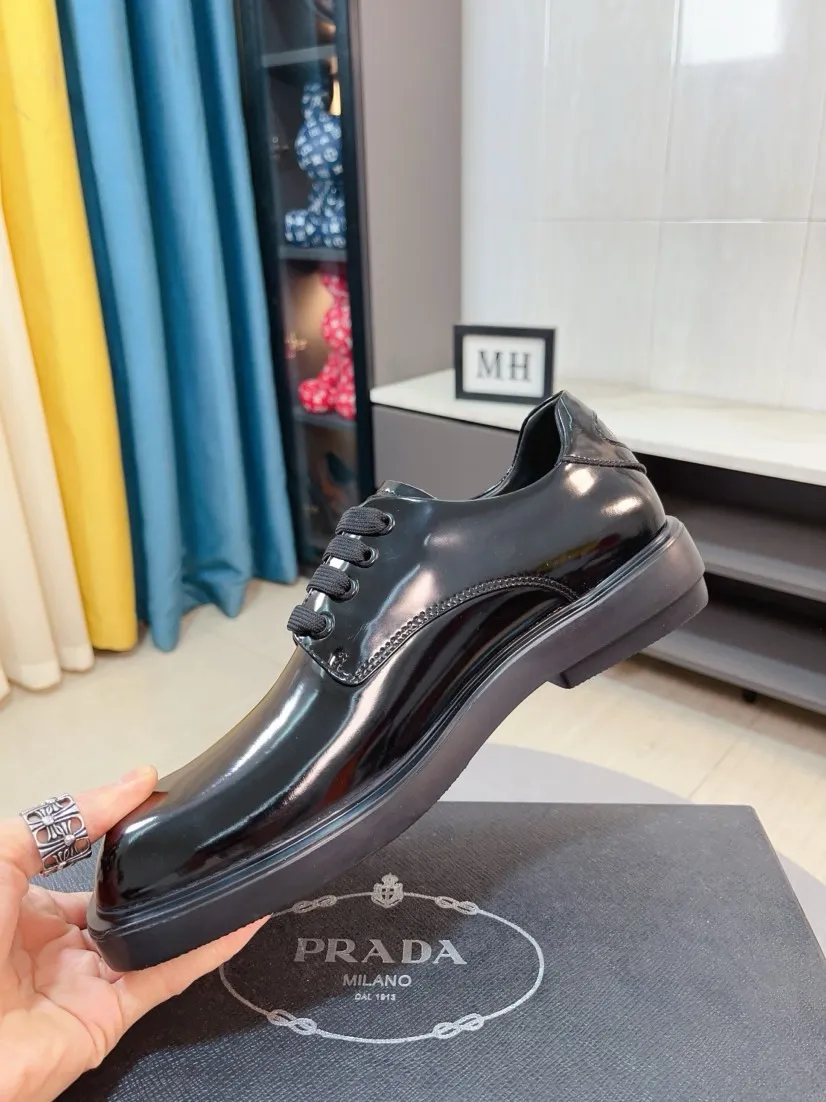 Men's shoes 💰540🌹🌹【PRADA Leather Shoes】Top purchasing agency Original imported Italian custom-made open-edge beaded cowhide leather surface, fully imported water-dyed breathable cowhide lining, original factory special molded sole super comfortable, size: 38-44